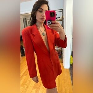 Vintage Escada '80s Margaretha Ley Wool Longline Single Breasted Red Blazer 34 4